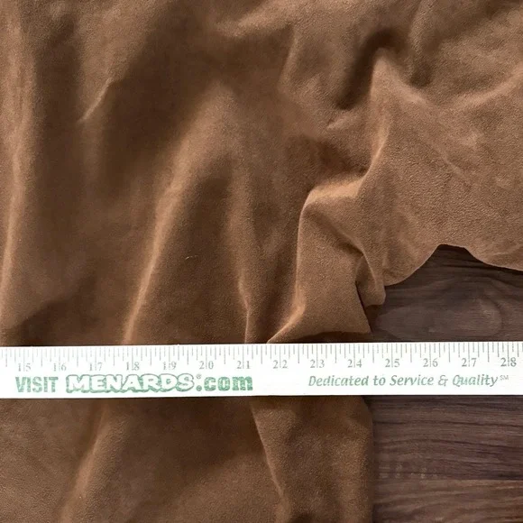 VTG 70s Suede Leather Mod Trench Coat Womens 2X-3X Brown Minimalist Patch Pocket - Picture 6 of 8